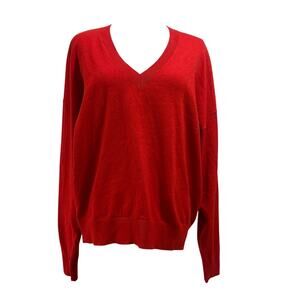 NWT Nordstrom Rack Red V Neck Sweater Women Large Crewneck Preppy Holiday